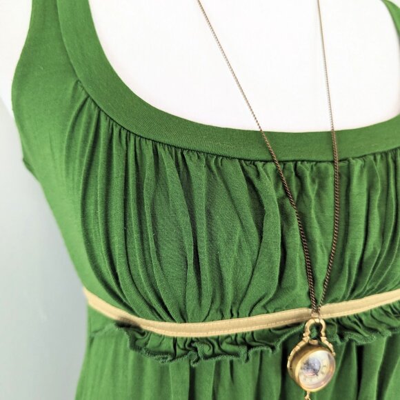 VTG 00s Y2K Miss Sixty Green w/ Gold Trim Empire Waist Babydoll Mini Dress Sz M - Picture 4 of 10